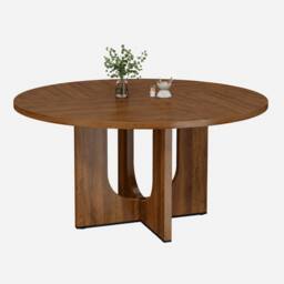 Merax Round Mid-Century Modern Farmhouse Pedestal Dining Table for 4 to 6 in Walnut - thumbnail 8