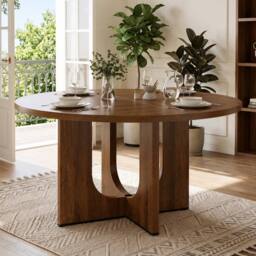 Merax Round Mid-Century Modern Farmhouse Pedestal Dining Table for 4 to 6 in Walnut - thumbnail 3
