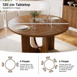 Merax Round Mid-Century Modern Farmhouse Pedestal Dining Table for 4 to 6 in Walnut - thumbnail 6