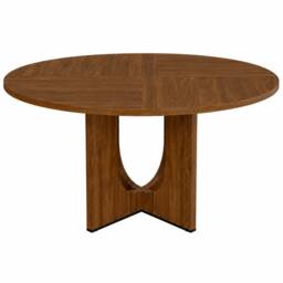 Merax Round Mid-Century Modern Farmhouse Pedestal Dining Table for 4 to 6 in Walnut - thumbnail 9