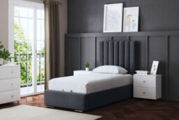 DS Living Evangaline Steel Panel Ottoman Bed with Headboard in Grey - Size: Double - thumbnail 1