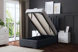 DS Living Evangaline Steel Panel Ottoman Bed with Headboard in Grey - Size: Double - thumbnail 4