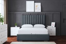 DS Living Evangaline Steel Panel Ottoman Bed with Headboard in Grey - Size: Double - thumbnail 2