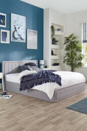 Aspire Castleton Linen Quilted Headboard Ottoman Bed in Grey - Size: Double - thumbnail 1