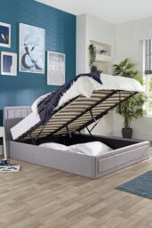 Aspire Castleton Linen Quilted Headboard Ottoman Bed in Grey - Size: Double - thumbnail 2