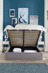 Aspire Castleton Linen Quilted Headboard Ottoman Bed in Grey - Size: Double - thumbnail 4