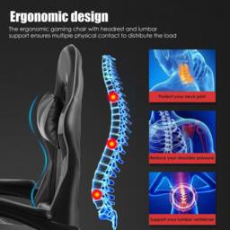 FLAVORA Massage Gaming Chair Leather Racing Office in Black - Size: 0.6m2 - thumbnail 5