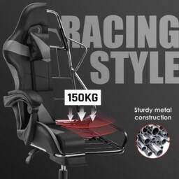FLAVORA Massage Gaming Chair Leather Racing Office in Black - Size: 0.6m2 - thumbnail 4