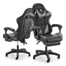 FLAVORA Massage Gaming Chair Leather Racing Office in Black - Size: 0.6m2 - thumbnail 2