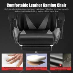 FLAVORA Massage Gaming Chair Leather Racing Office in Black - Size: 0.6m2 - thumbnail 6