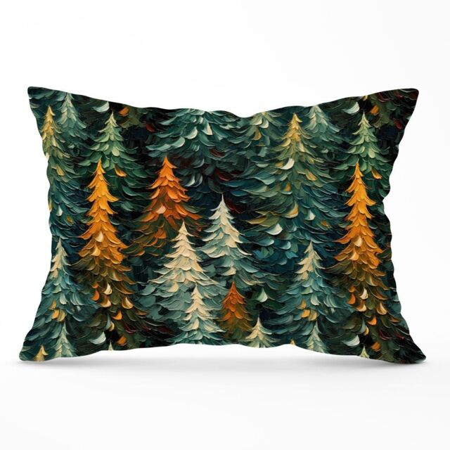 Warren Reed - Designer Impasto Style Christmas Trees Cushions in Green - Size: 45 cm x 45 cm - image 1