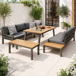 Merax Grey Garden Lounge Furniture Set with Ice Bucket Table & Bench - thumbnail 1