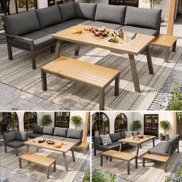 Merax Grey Garden Lounge Furniture Set with Ice Bucket Table & Bench - thumbnail 2