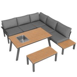 Merax Grey Garden Lounge Furniture Set with Ice Bucket Table & Bench - thumbnail 9