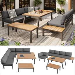Merax Grey Garden Lounge Furniture Set with Ice Bucket Table & Bench - thumbnail 3