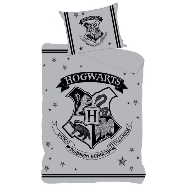 Harry Potter Hogwarts Duvet Cover Set in Grey - Size: Single - image 1