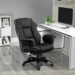 VINSETTO Piped PU Leather Office Chair High-Back Computer Office Gaming Chair in Black - thumbnail 1