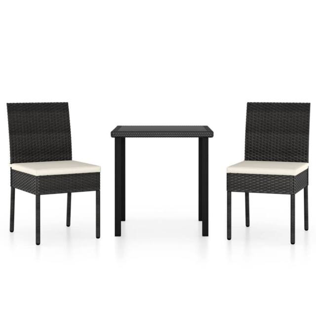 Berkfield Home 3 Piece Outdoor Dining Set with Cushions Poly Rattan Black - image 1