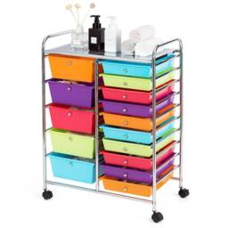 Gymax 15-Drawer Tool Cart Rolling Office Paper Organizer For School Beauty Salon - thumbnail 1