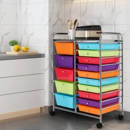 Gymax 15-Drawer Tool Cart Rolling Office Paper Organizer For School Beauty Salon - thumbnail 3