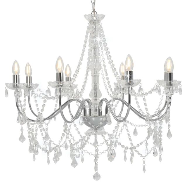Berkfield Home Chandelier with Beads Silver 8 x E14 Bulbs - image 1