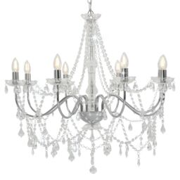 Berkfield Home Chandelier with Beads Silver 8 x E14 Bulbs