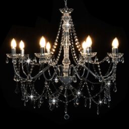 Berkfield Home Chandelier with Beads Silver 8 x E14 Bulbs - thumbnail 3