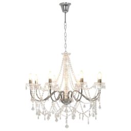 Berkfield Home Chandelier with Beads Silver 8 x E14 Bulbs - thumbnail 2