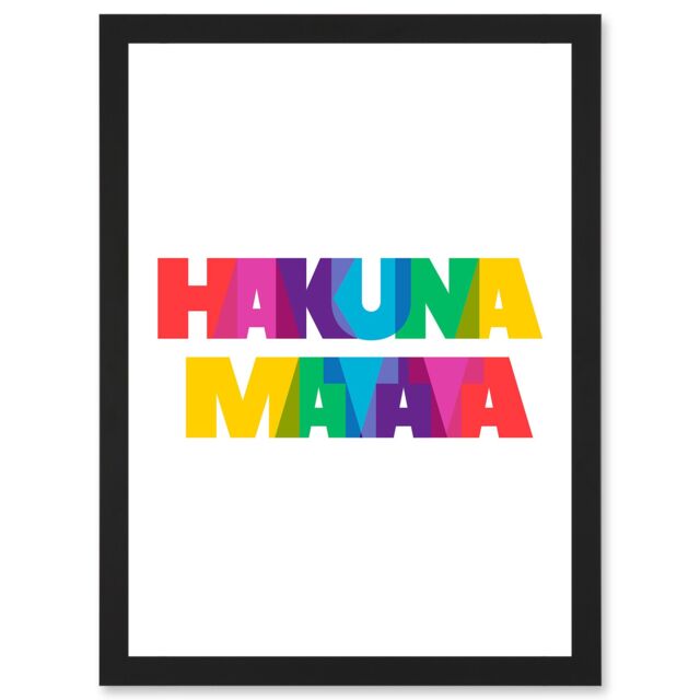 Artery8 Hakuna Matata Colourful No Worries Artwork Framed Wall Art Print A4 in Black - image 1