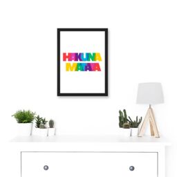 Artery8 Hakuna Matata Colourful No Worries Artwork Framed Wall Art Print A4 in Black - thumbnail 2