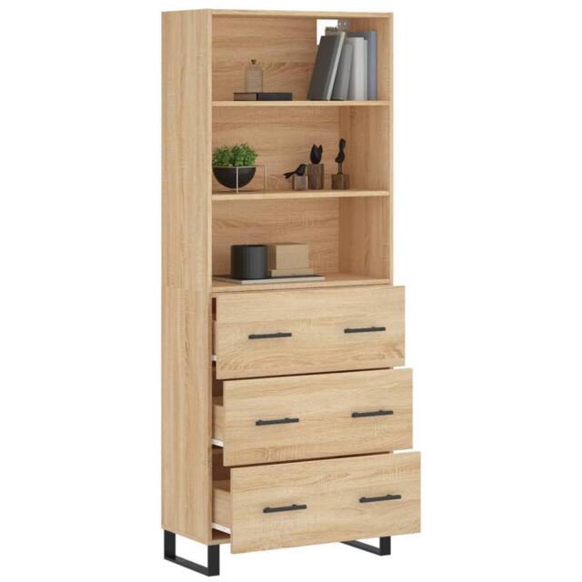 Berkfield Home Highboard Sonoma Oak 69.5x34x180 cm Engineered Wood in Light Brown - image 1