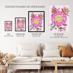"Wee Blue Coo Wall Art Print Stay Curious Quote Affirmations Colourful Kids Room Poster in Pink - Size: W18"" x H24""" - thumbnail 3