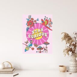 "Wee Blue Coo Wall Art Print Stay Curious Quote Affirmations Colourful Kids Room Poster in Pink - Size: W18"" x H24""" - thumbnail 4