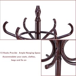 Costway Floor Standing Coat Jacket Stand Solid Wood Hanger with Umbrella Rack in Dark Brown - thumbnail 3
