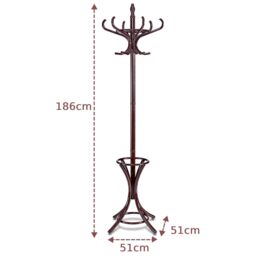 Costway Floor Standing Coat Jacket Stand Solid Wood Hanger with Umbrella Rack in Dark Brown - thumbnail 5