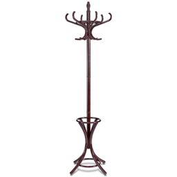 Costway Floor Standing Coat Jacket Stand Solid Wood Hanger with Umbrella Rack in Dark Brown - thumbnail 1