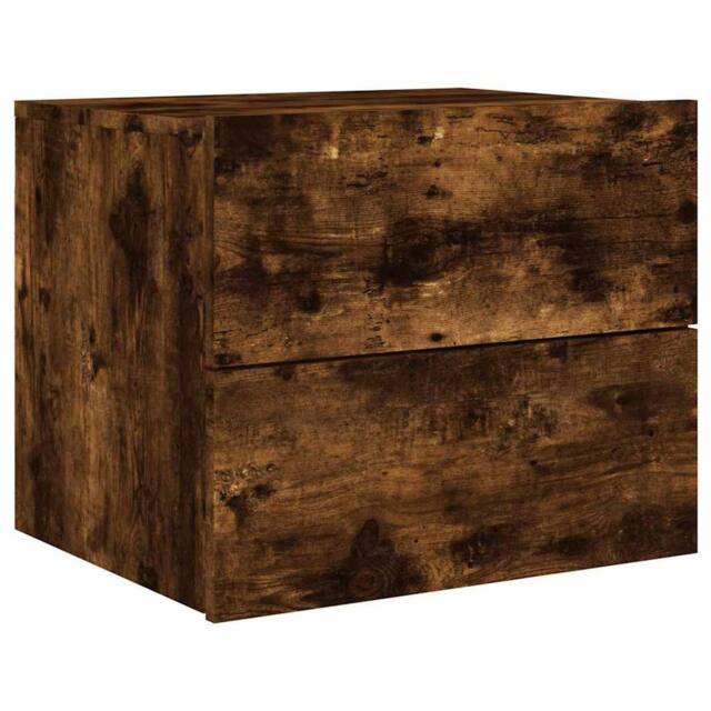 Berkfield Home Durable Wall-mounted Bedside Cabinet with LED Lights Smoked Oak in Brown - image 1