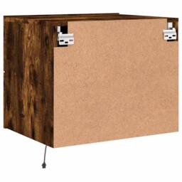 Berkfield Home Durable Wall-mounted Bedside Cabinet with LED Lights Smoked Oak in Brown - thumbnail 9