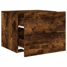 Berkfield Home Durable Wall-mounted Bedside Cabinet with LED Lights Smoked Oak in Brown - thumbnail 6