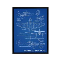 "Artery8 Junkers Ju 87 B1 Stuka Aircraft Blueprint Framed Canvas Wall Art Print in Blue - Size: W12"" x H16""" - thumbnail 1