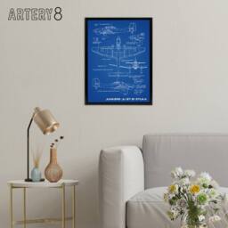 "Artery8 Junkers Ju 87 B1 Stuka Aircraft Blueprint Framed Canvas Wall Art Print in Blue - Size: W12"" x H16""" - thumbnail 3