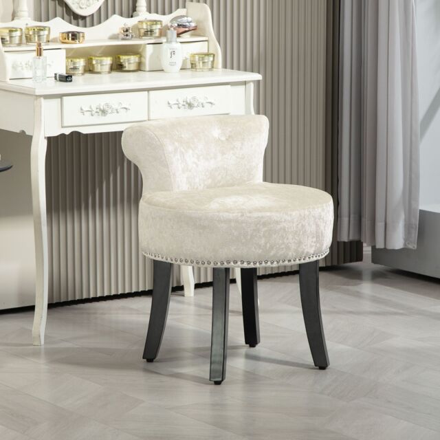HOMCOM Dressing Table Stool Vanity Seat w/ Rubber Wood Legs Bedroom - Beige - image 1