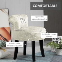 HOMCOM Dressing Table Stool Vanity Seat w/ Rubber Wood Legs Bedroom - Beige - thumbnail 4
