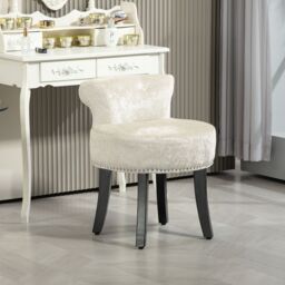HOMCOM Dressing Table Stool Vanity Seat w/ Rubber Wood Legs Bedroom - Beige