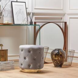 Wyld and Coco Tufted Grey Velvet Pouffe 40 x 41 cm Gold Base