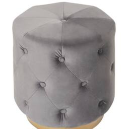 Wyld and Coco Tufted Grey Velvet Pouffe 40 x 41 cm Gold Base - thumbnail 3