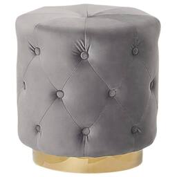 Wyld and Coco Tufted Grey Velvet Pouffe 40 x 41 cm Gold Base - thumbnail 2