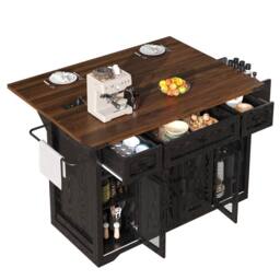 BTM Kitchen Island Trolley Extendable Worktop Power Outlet Storage in Black - thumbnail 8