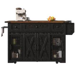 BTM Kitchen Island Trolley Extendable Worktop Power Outlet Storage in Black - thumbnail 7