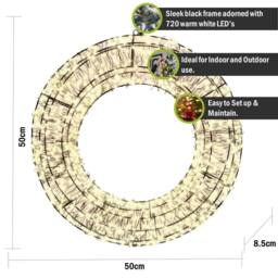 Pegdev Christmas Pre Lit Wreath 720 Warm White Micro LEDs 10% Twinkling 50cm 5m Lead - thumbnail 2